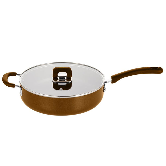 3.7Qt Non-Stick Saute Pan, Foldable Knob, Tempered Glass Lid, Brown