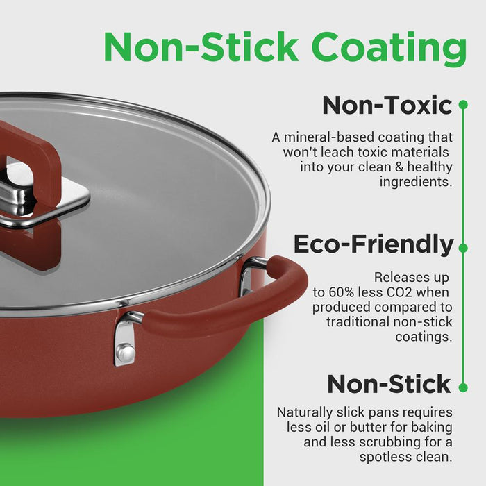5 Qt Non-Stick Casserole, Foldable Knob, Tempered Glass Lid, Brown