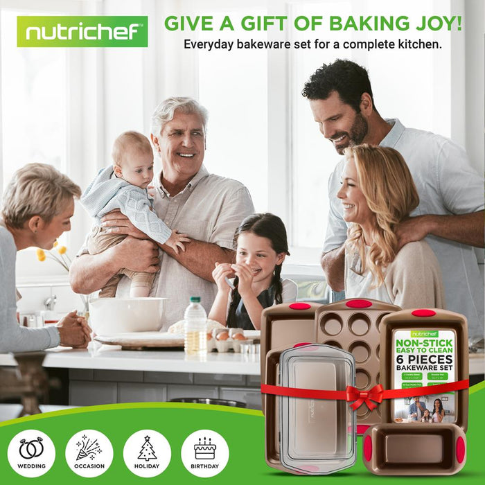 6-Piece Nonstick Bakeware Set - Easy Clean Carbon Steel, Gold