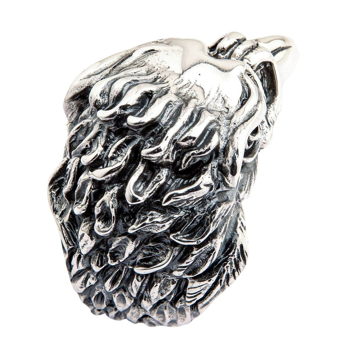 Back view showing mane details of silver eagle ring