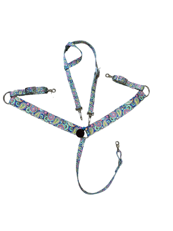 Bright paisley print tack set breast collar nylon horse size