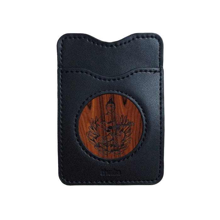 Thalia Phone Wallet Buddha Playing OM Guitar Engraving | Leather Phone Wallet Santos Rosewood