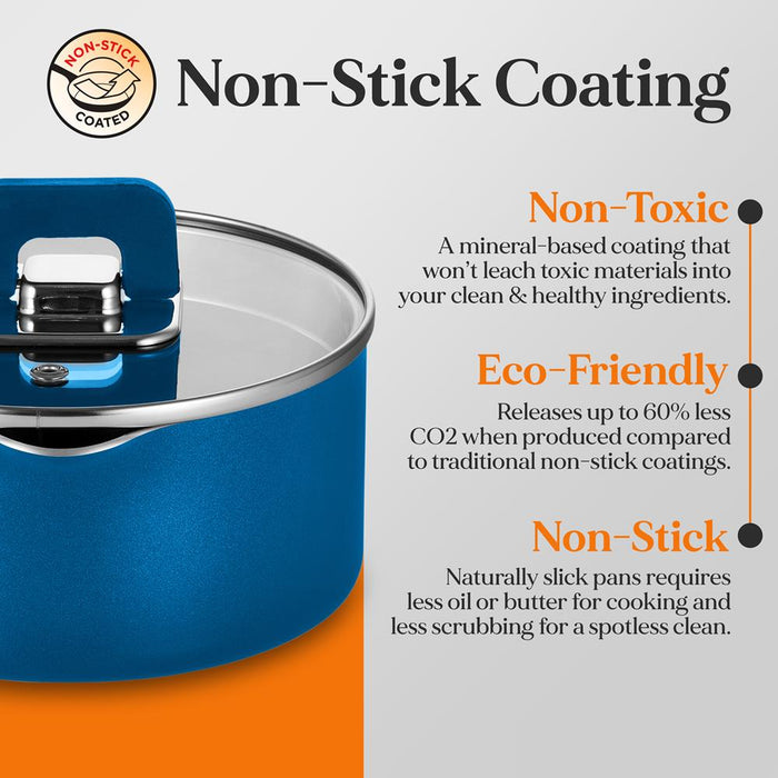 Casserole with Lid, 5 Qt Non-Stick, Foldable Knob, Blue