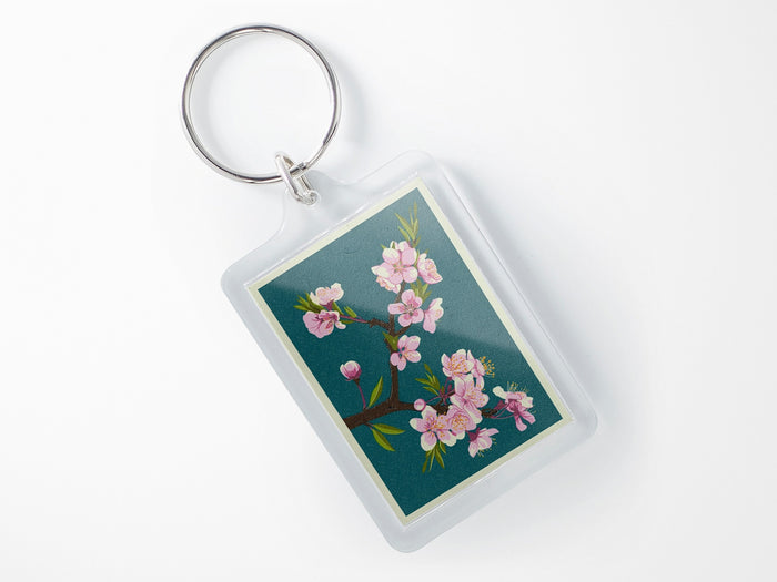 Cherry Blossoms on Blue Keyring
