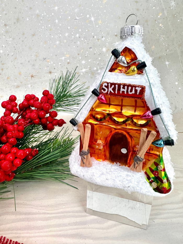 Christmas By Krebs Blown Glass Collectible Tree Ornaments (4" Ski Hut)