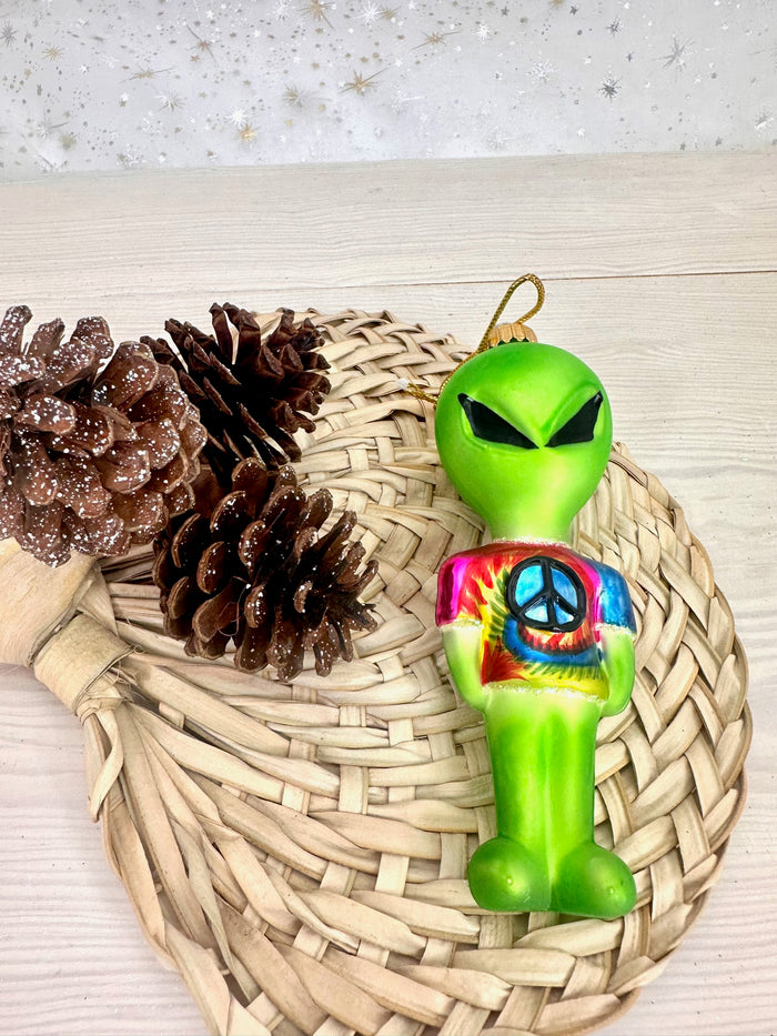 Christmas By Krebs Blown Glass Collectible Tree Ornaments (5 1/4" Tie Dye Alien)