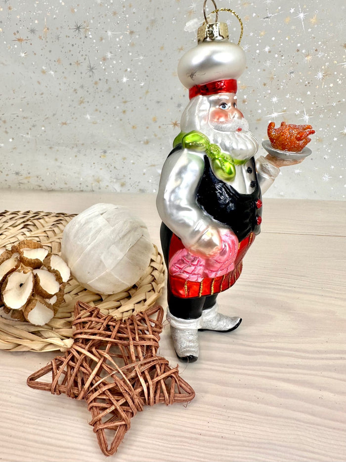 Christmas By Krebs Blown Glass Collectible Tree Ornaments (6" Santa Chef)