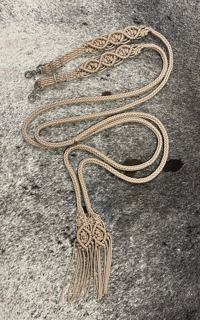 Fancy braided split reins in desert with genuine jasper gemstones...beautiful yet practical