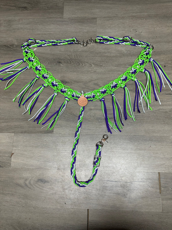 fancy macrame fringe breast collar with rhinestones