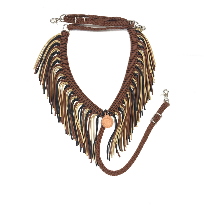 Fringe breast collar brown, black, and gold - Tiffanys Braided Tack LLC