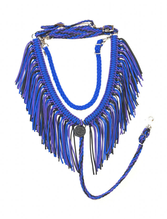 Fringe tack set WITHOUT headstall purple, black, and royal blue