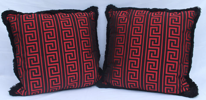 Versace Greek Key Jacquard Throw Pillow/Cushion -Black Red 50cm x 50cm