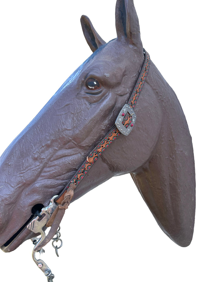 Hand painted and tooled leather Headstall horse size