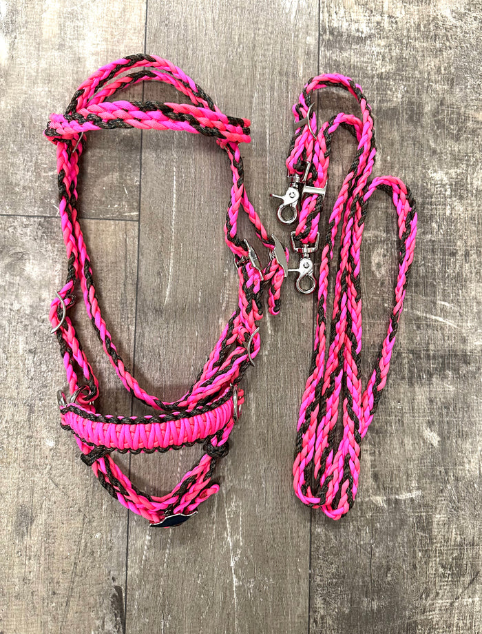 Complete Bitless bridle pony side pull hackamore with reins