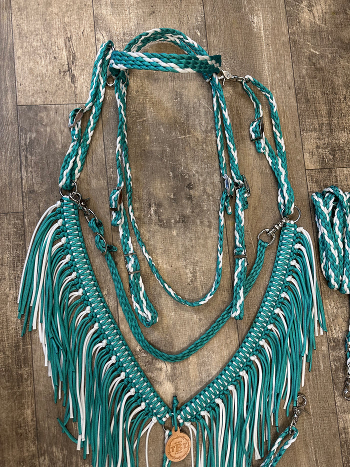 Fringe horse tack set, (fringe breast collar, wither strap, reins, and bridle)