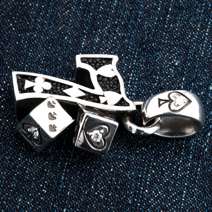 Number 7 pendant top view featuring Ace of Spades bail with cubic zirconia stone