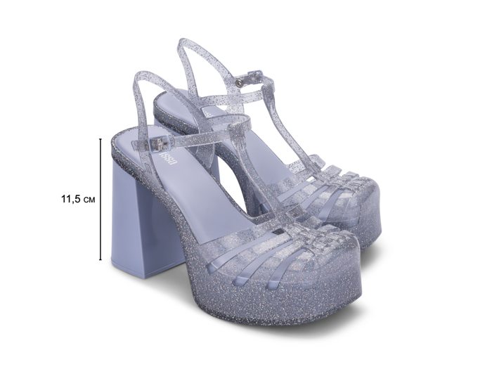 Melissa Party Heel AD Glitter Pink Sandal for women, featuring a sparkling glitter finish and elegant design, perfect for parties and special occasions. Glitter block heels