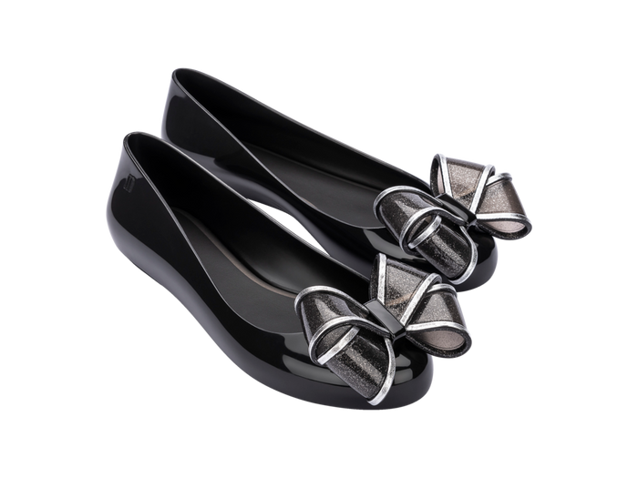 Melissa Sweet Love VI Black Ballerinas for Women – classic black flats with bow detail, elegant and comfortable ballerina shoes for daily and evening wear