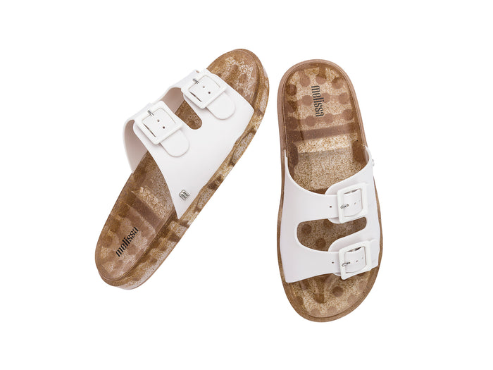 Melissa Wide Buckle Strap White Slide for Women