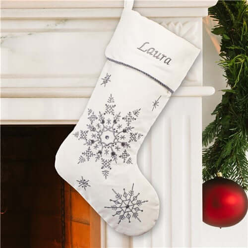 Personalized Bedazzled Silver Christmas Stocking