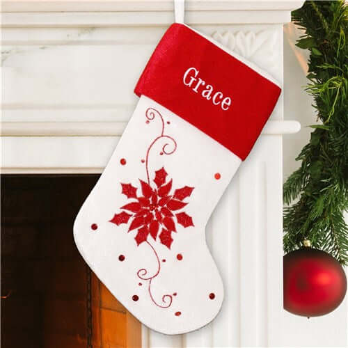 Red and White Poinsettia Christmas Stocking