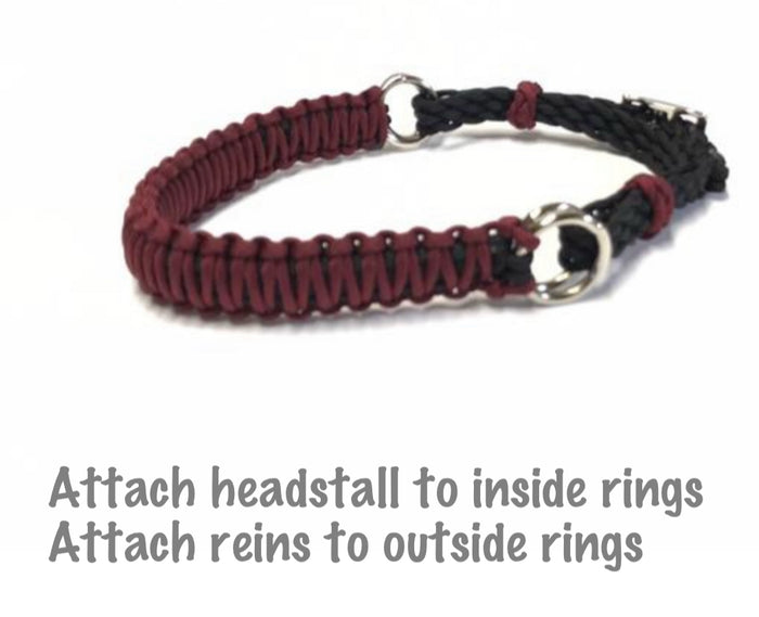 side pull hackamore burgundy bitless attachment.... with black or brown chinstrap...all sizes - Tiffanys Braided Tack LLC