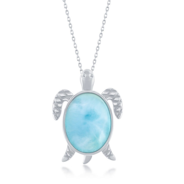 Sterling Silver Larimar Sea Turtle Necklace (94183)