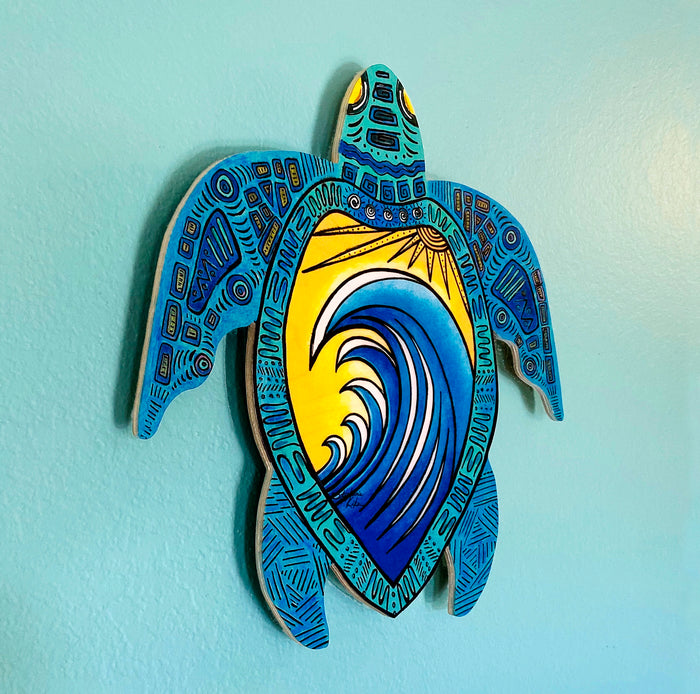 Wave of the Turtle Wood Turtle Wall Art