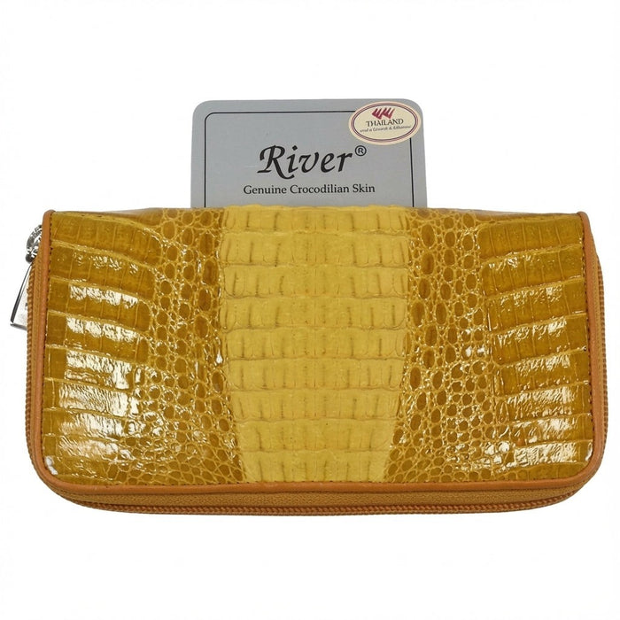 Handcrafted yellow crocodile wallet with Thailand authenticity certification card