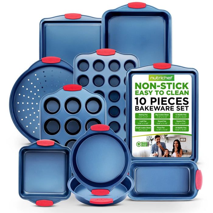 10-Piece Nonstick Bakeware Set - Easy Clean Carbon Steel, Blue