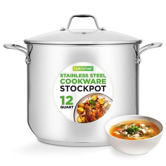 12-Quart Stock Pot, Even Heat, Stainless Steel, Tempered Glass Lid