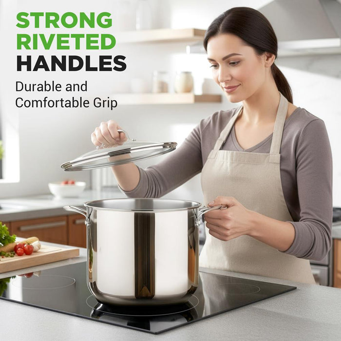 12-Quart Stock Pot, Even Heat, Stainless Steel, Tempered Glass Lid