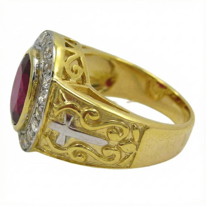 Close-up detail of Christian cross symbol on the side of the ring