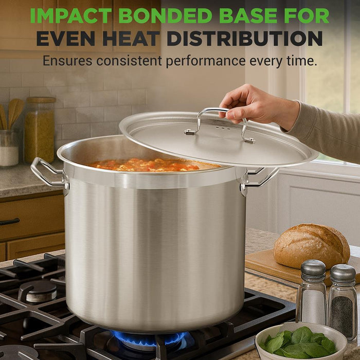 35 Qt Stainless Steel Stockpot, Even Heat, Induction Compatible