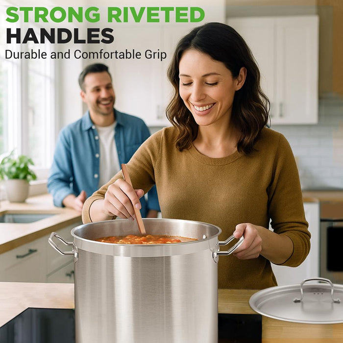 35 Qt Stainless Steel Stockpot, Even Heat, Induction Compatible