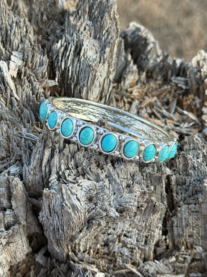 Turquoise Oval Stone Pave Bangle Bracelet