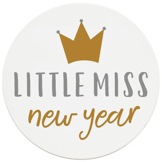 4 Inch Round Ceramic Coaster Set, Little Miss New Year, 2 Sets of 4, 8 Pieces - Christmas by Krebs Wholesale