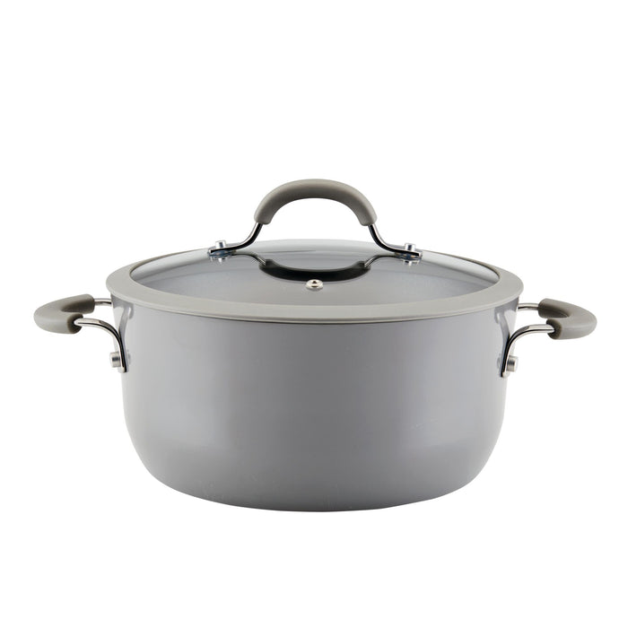 The 5-Quart Cook + Create Nonstick Dutch Oven with Lid, featuring a gray finish and convenient handles, is ideal for transitioning from stove to oven on a white background.