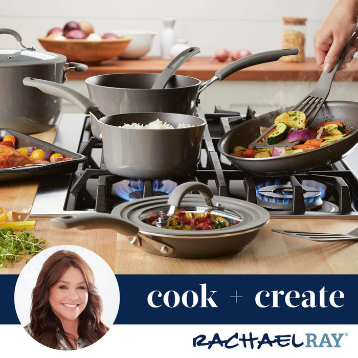 The 5-Quart Cook + Create Nonstick Dutch Oven with Lid rests on the stove, its easy-clean cooking surface perfect for sautéing fresh vegetables and mastering seamless stove-to-oven recipes.