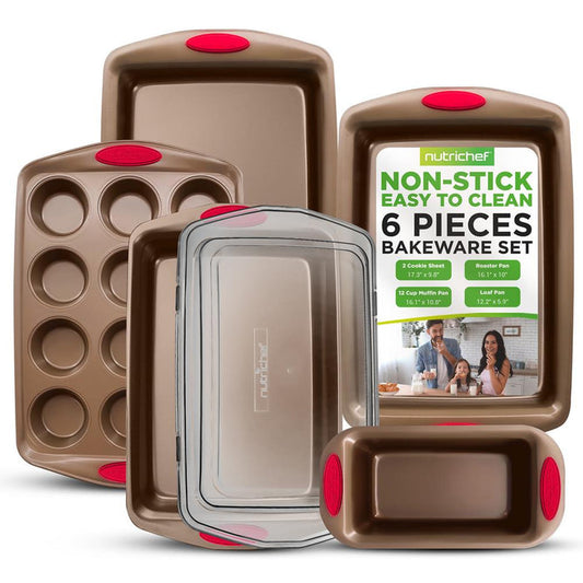 6-Piece Nonstick Bakeware Set - Easy Clean Carbon Steel, Gold