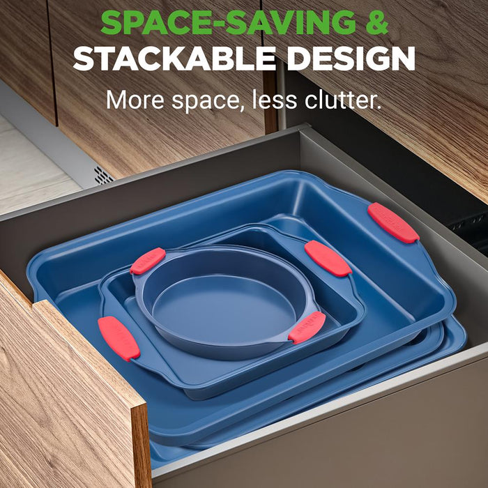 6-Piece Nonstick Bakeware Set, Easy Release Carbon Steel, Blue Coating