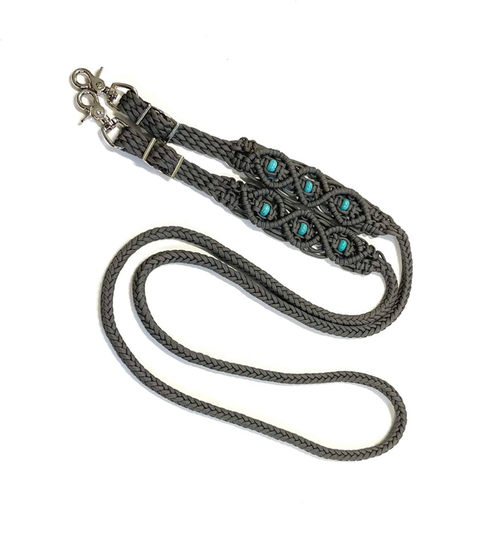 8' Fancy  braided loop reins charcoal grey - Tiffanys Braided Tack LLC