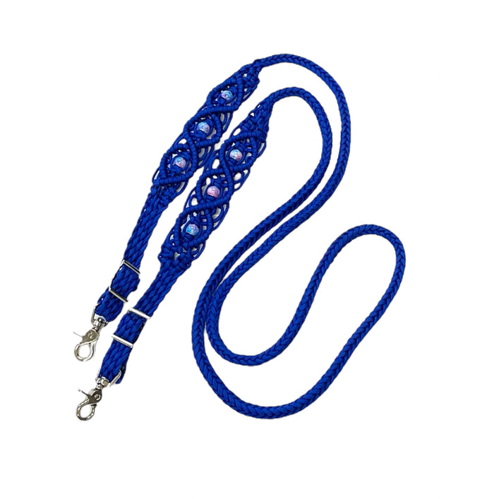 8' Fancy  braided loop reins with  european painted glass beads - Tiffanys Braided Tack LLC