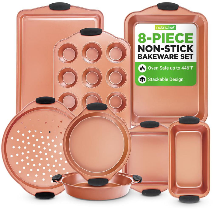 8-Piece Nonstick Bakeware Set, Carbon Steel, Copper Finish