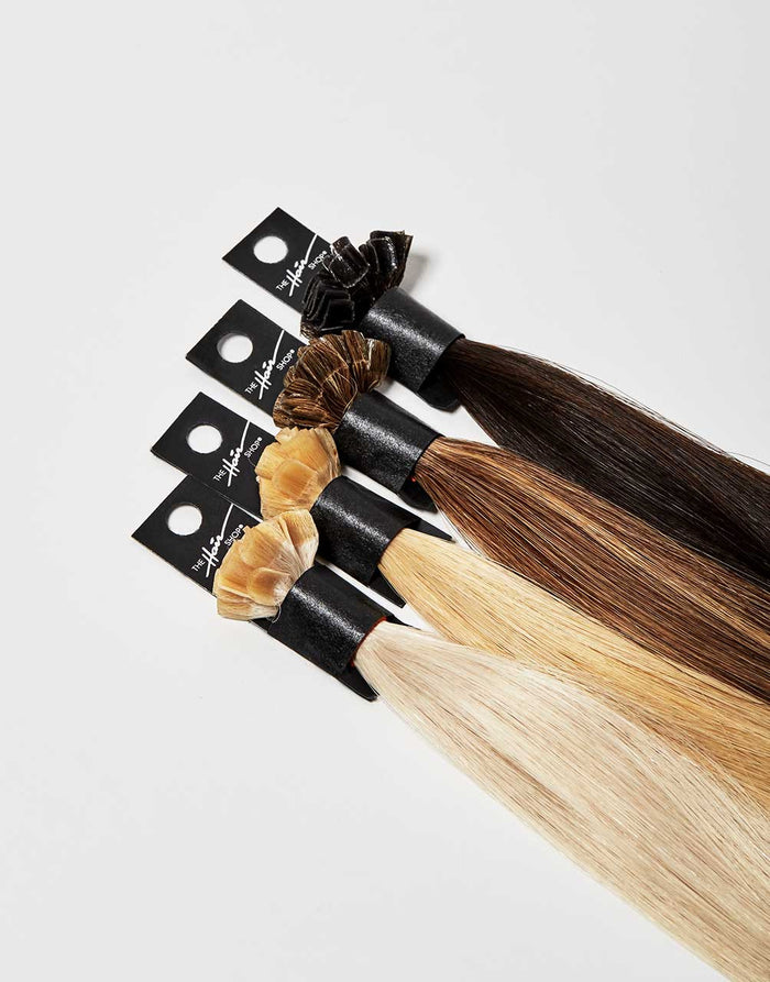 row of bundles of 808 exclusive Keratip® extension in a variety of colors