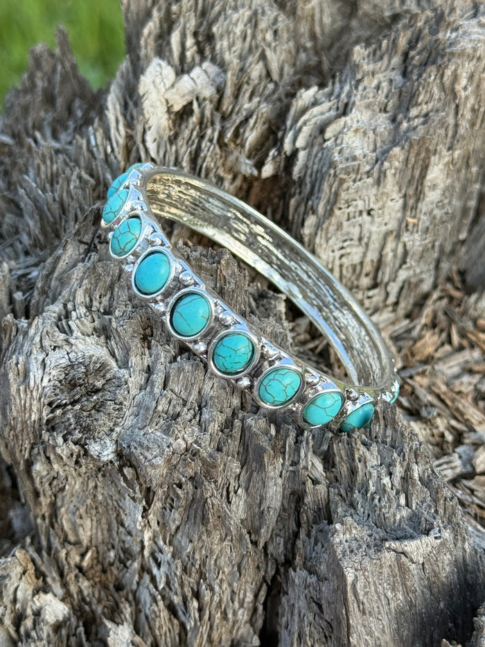 Turquoise Oval Stone Pave Bangle Bracelet