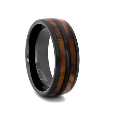 8mm Ceramic Wedding Ring With Genuine Wood from M1 Garand Rifle, Size 13