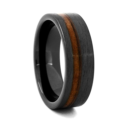 8mm High-Tech Ceramic Wedding Ring With Whiskey Barrel Inlay, Size 10 (92419)