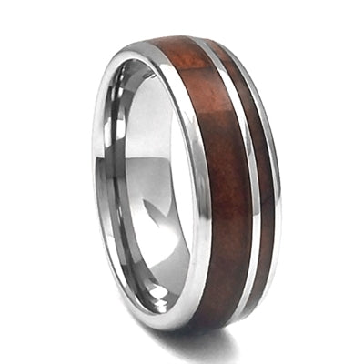 8mm Tungsten Carbide Band With Whiskey Barrel Wood Inlay, Size 13.5