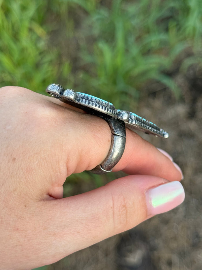 XL Adjustable Double Turquoise Stone Stretch Ring